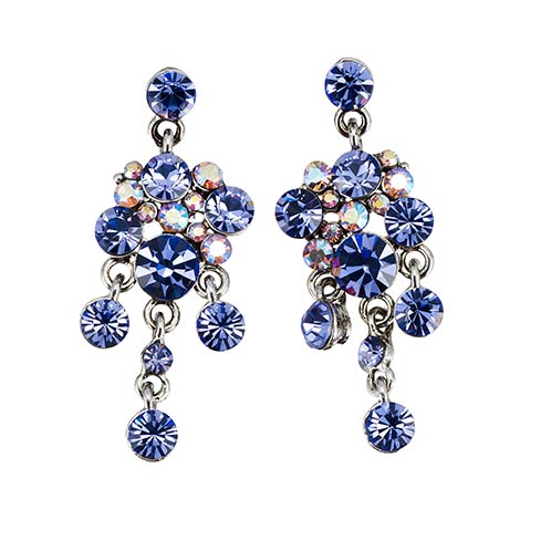 Blue Crystal Necklace and Earrings Set, Chandelier Drop, Tanzanite & Tanzanite AB Swarovski Crystals