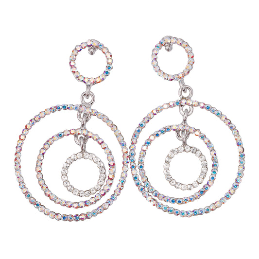 Black Friday Deal Triple Circle Drop Earrings Swarovski AB and White Diamond Crystals