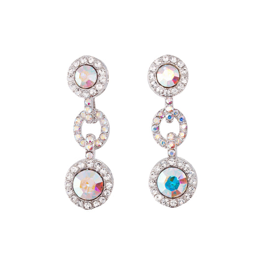 Gemini London Jewellery's Crystal Link Earrings - Made with Clear White and AB Swarovski Crystals, 44mm drop Length, Rhodium Plated Silver Finish.