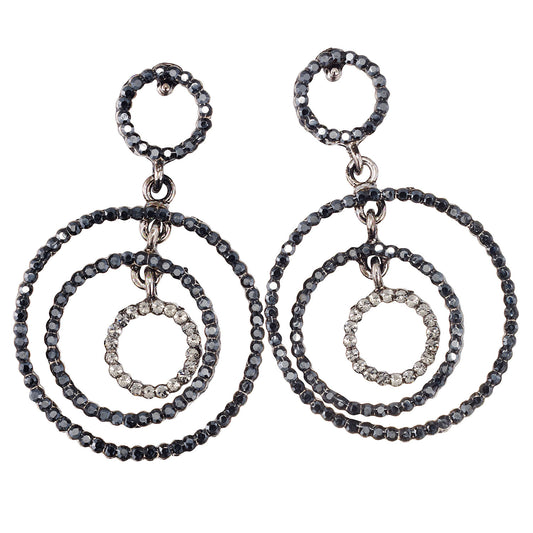 Black Fridat Deal Triple Circle Drop Earrings Swarovski Jet Black Diamond Crystals
