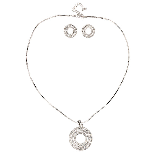 Circle Cluster Necklace and Earrings, White Diamond Swarovski Crystals