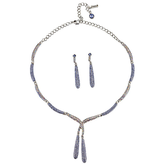 Blue Baton Crystal Necklace and Earrings Set, Blue Tanzanite and Tanzanite AB Swarovski Crystals